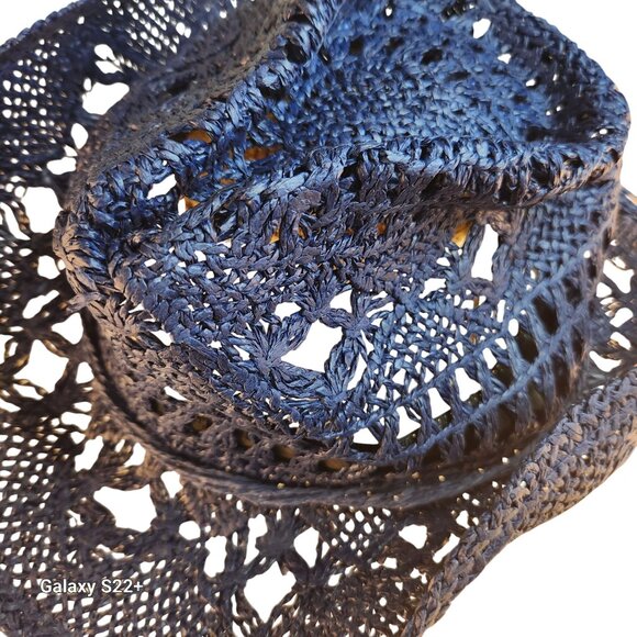 Blue Straw Cowboy Hat Rolled Brim One Size Western Cowgirl Beach - Picture 6 of 7